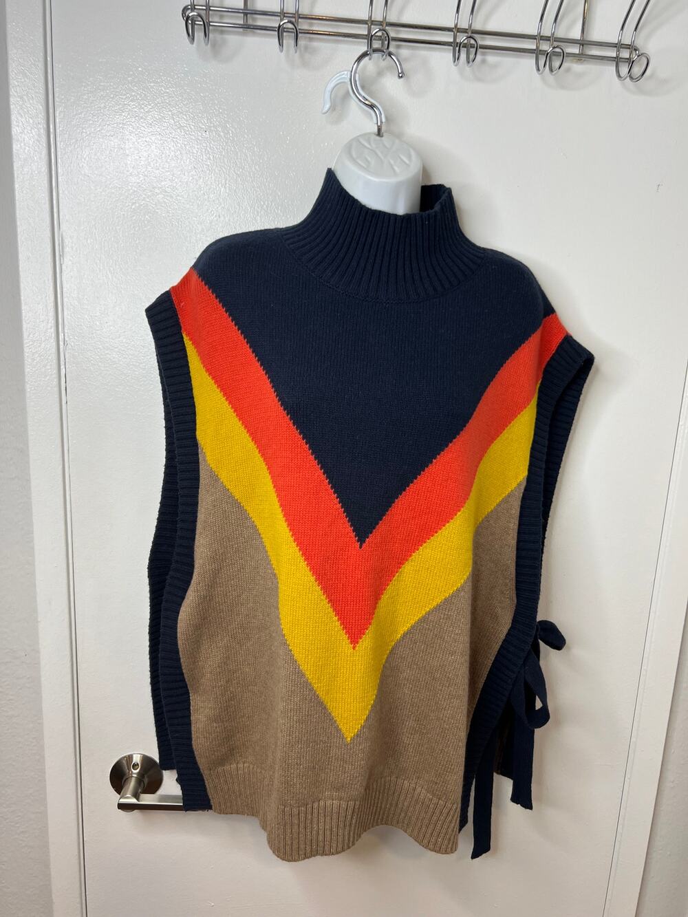 Maeve Anthropologie Colorblock Chevron Tie Side Mock Neck Sweater Vest~ Size M/L